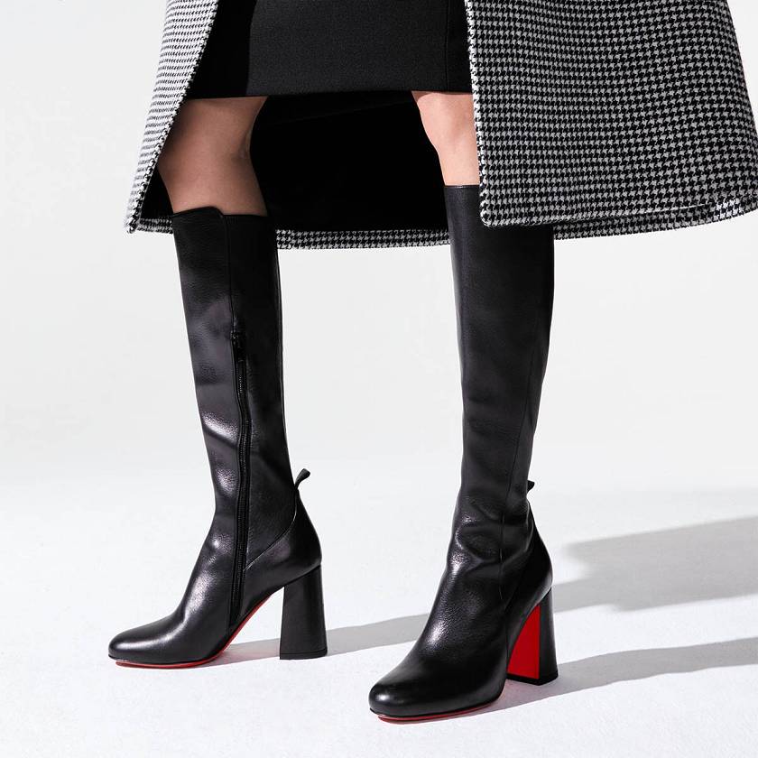 Women's Christian Louboutin Kronobotte 85mm Calf Knee High Boots - Black [8946-352]